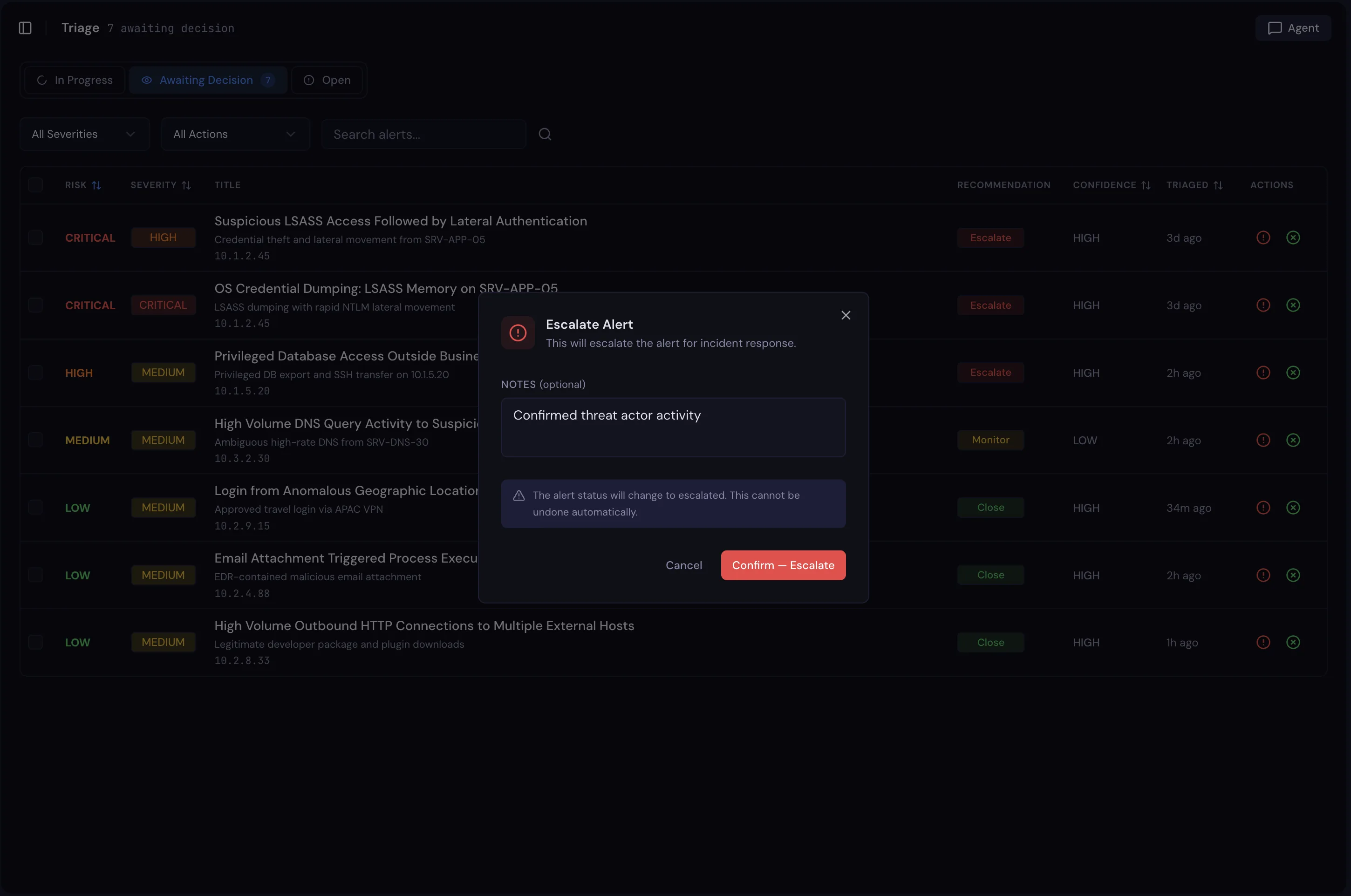 An analyst confirming an escalation in WedgeX