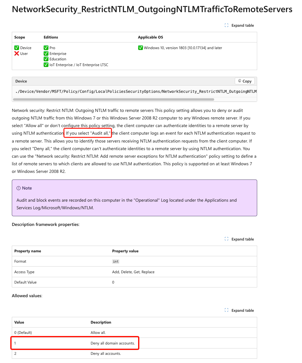 Figure 11 showing the Microsoft Policy CSP mismatch