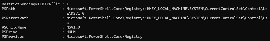 Figure 12 showing RestrictSendingNTLMTraffic configured as 1