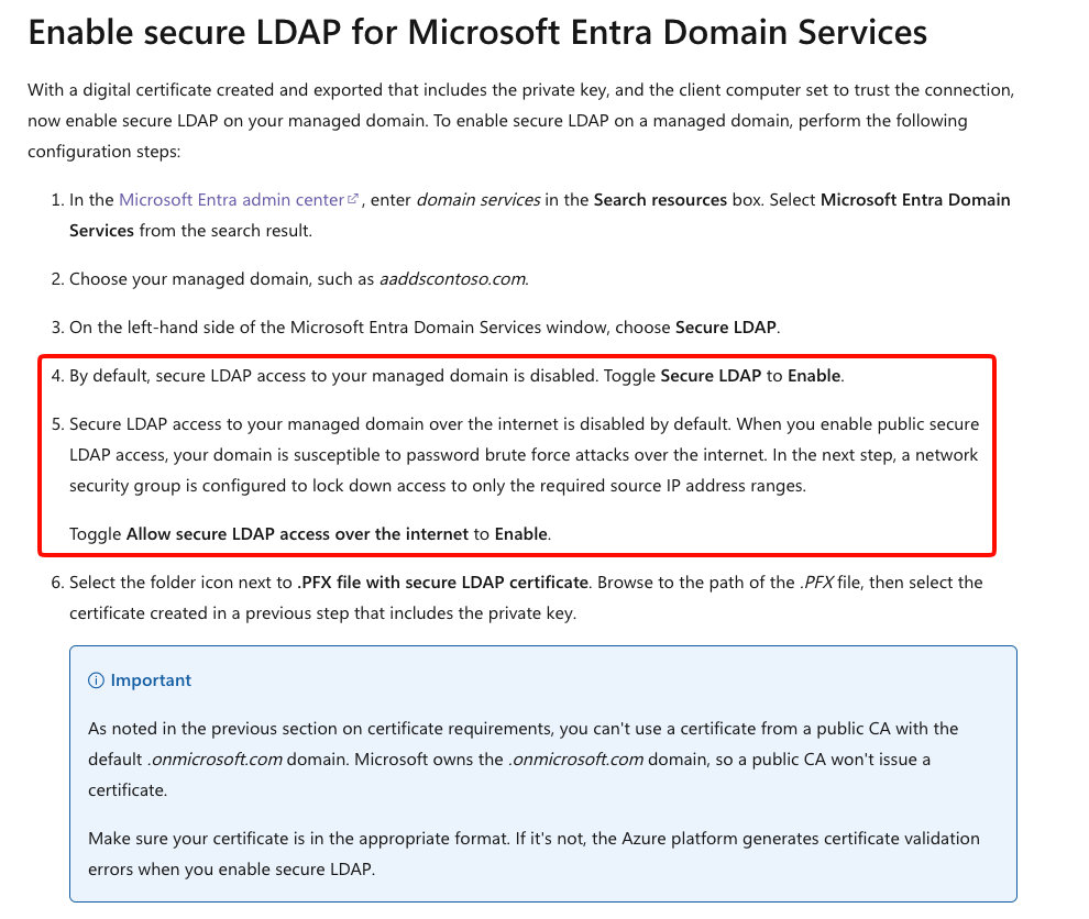 Figure 15 showing Entra Domain Services secure LDAP configuration